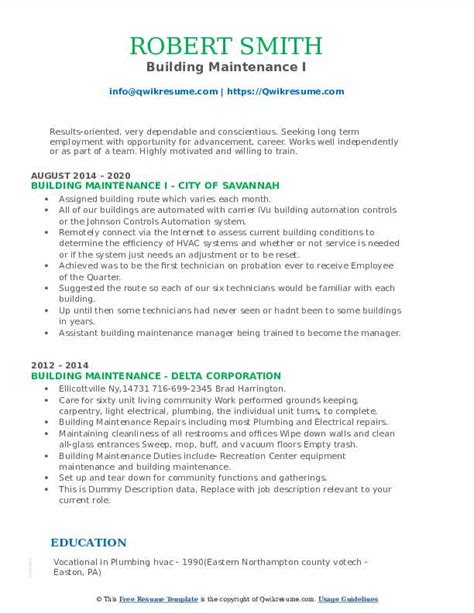 building maintenance resume samples.